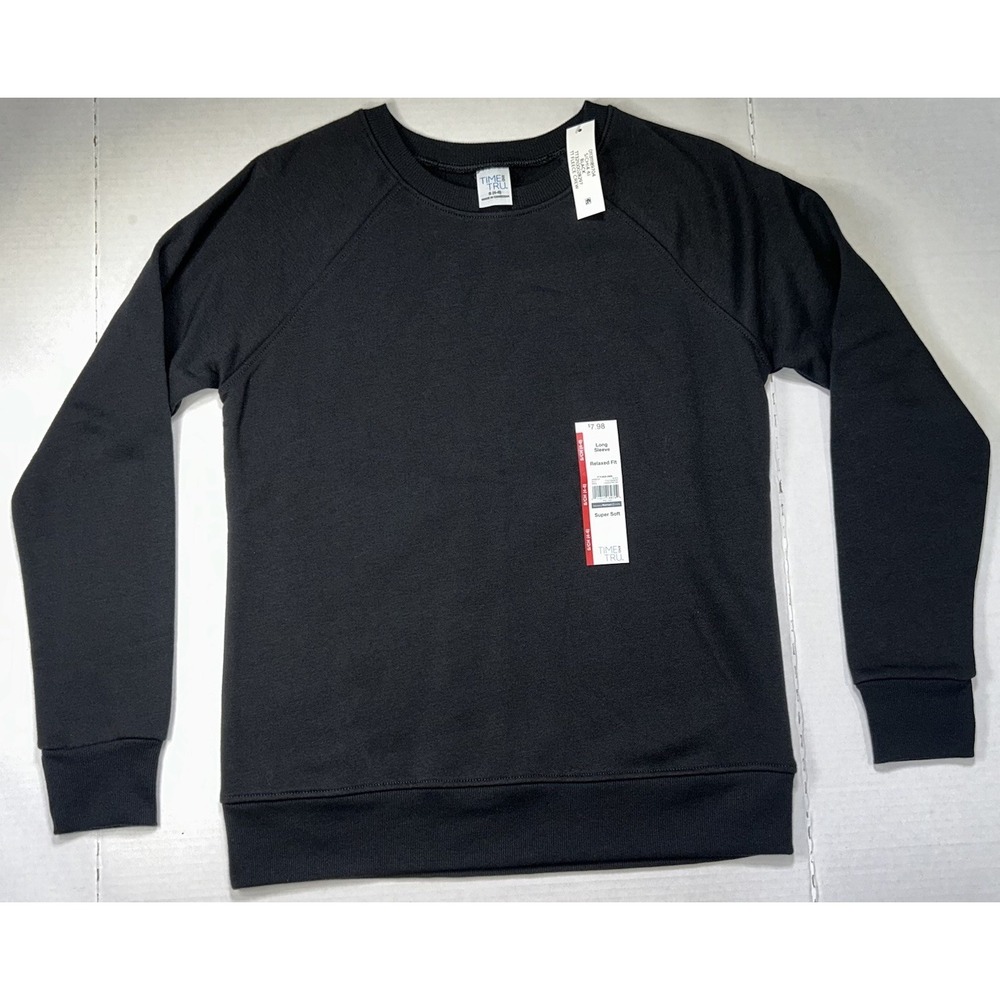 Time and Tru Sweatshirt Kids Size Small Crewneck Black Fleece Long Sleeve NWT